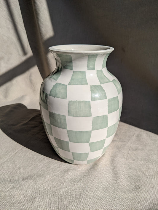 Checkered Vase Sage Green